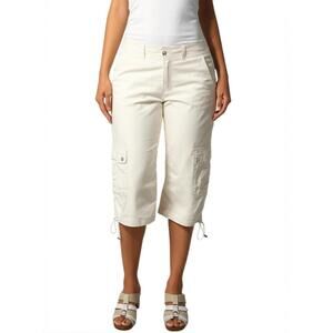 Larry Levine Crop Pants Women 6 Cream Cargo Stretch Utility Casual Outdoorsy NEW